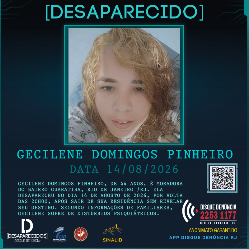 Disque Denúncia pede informações sobre o paradeiro de moradora de Guaratiba